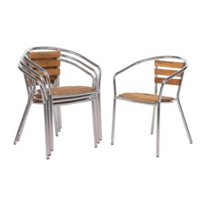 Horeca terrasstoelen Bolero aluminium en essenhout stapelbaar set van 4
