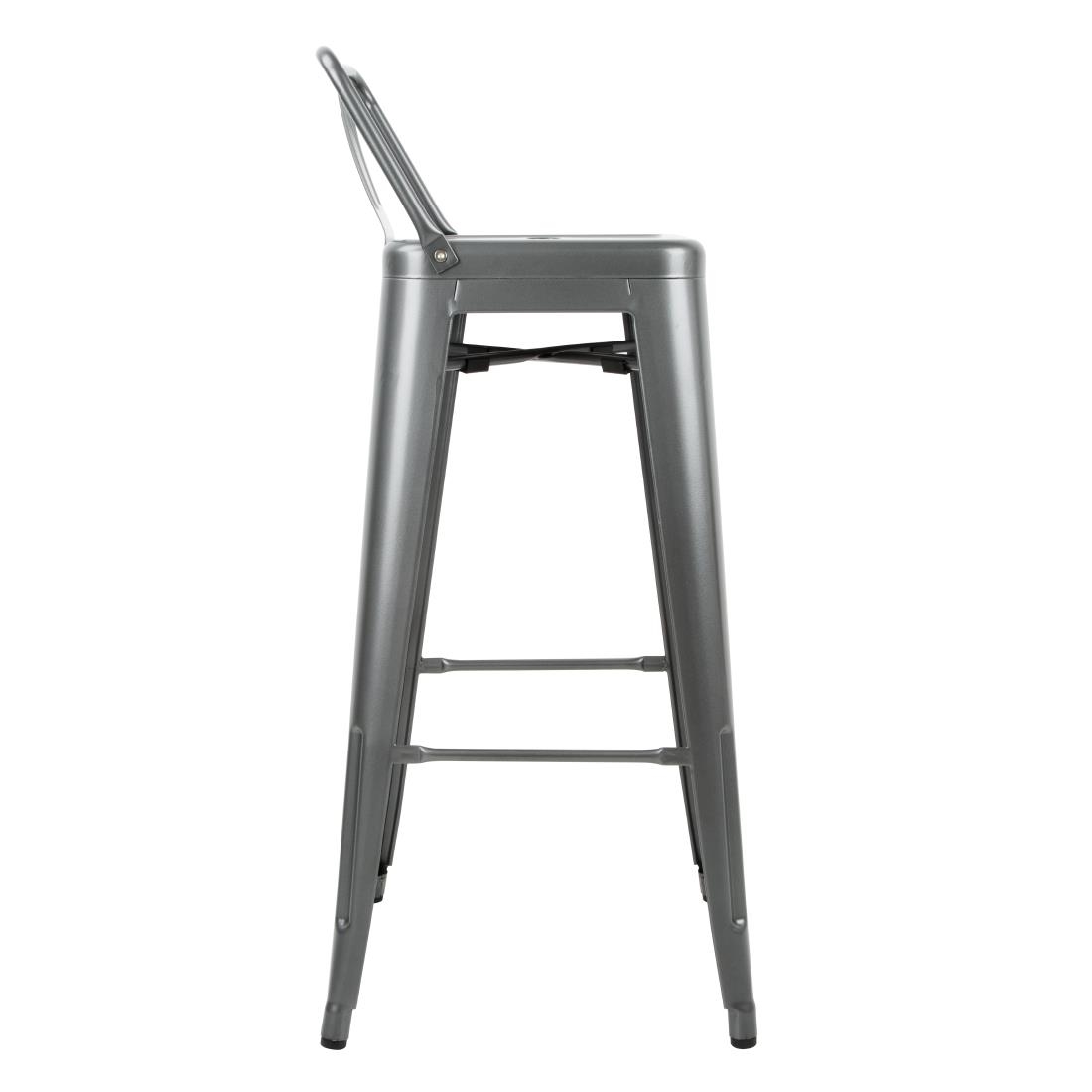 Bolero Bistro stalen barkruk met rugleuning grijs (4 stuks)