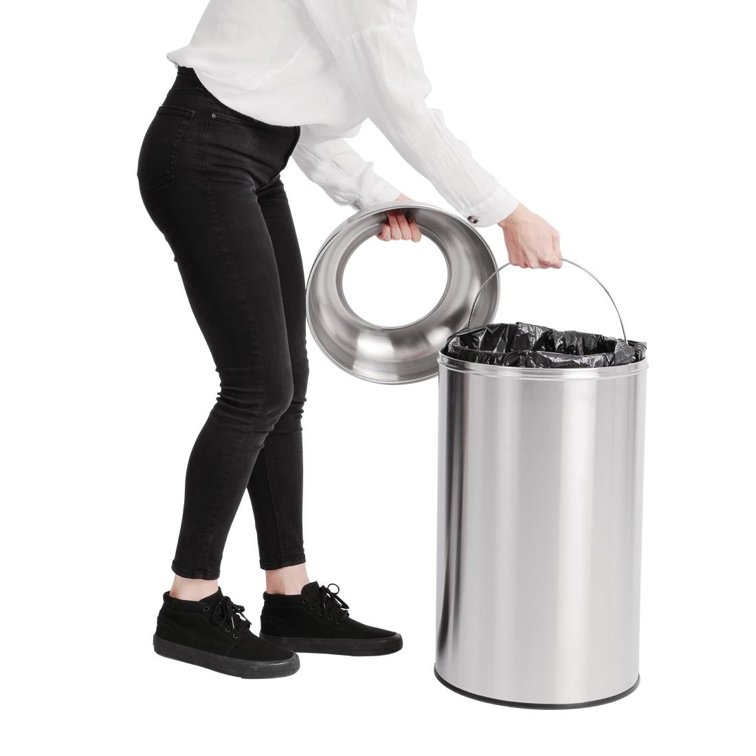 Bolero RVS bullet afvalbak open-top zilver 40Ltr