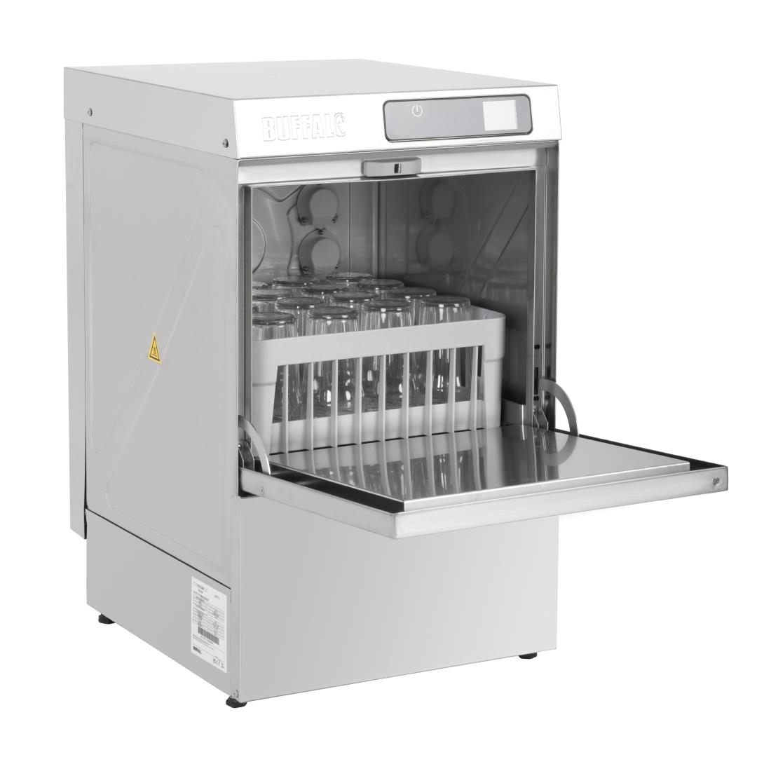 Buffalo Digitale Onderbouw Glazenspoelmachine met Afvoerpomp 400 mm Mand 3,3 kW