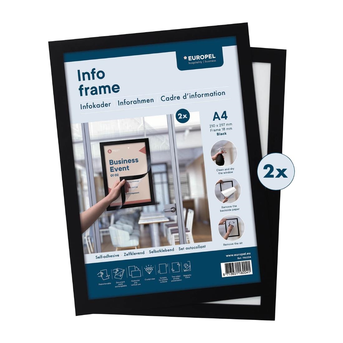 Europel Infokader / Zelfklevende Set Van 2 Stuks A4 Zwart