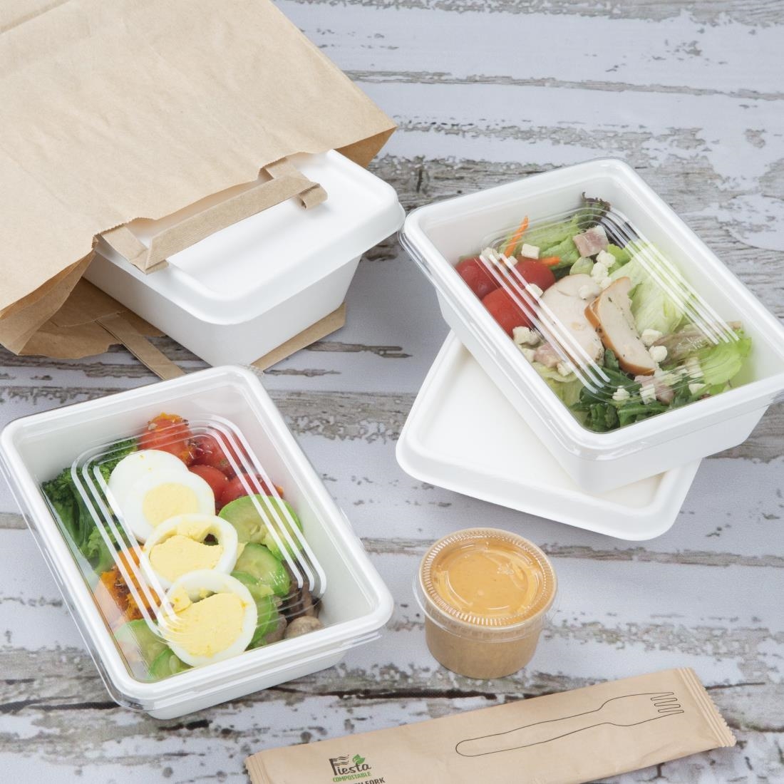Fiesta Composteerbare Bagasse Voedselcontainer Bases 800ml (100 stuks)