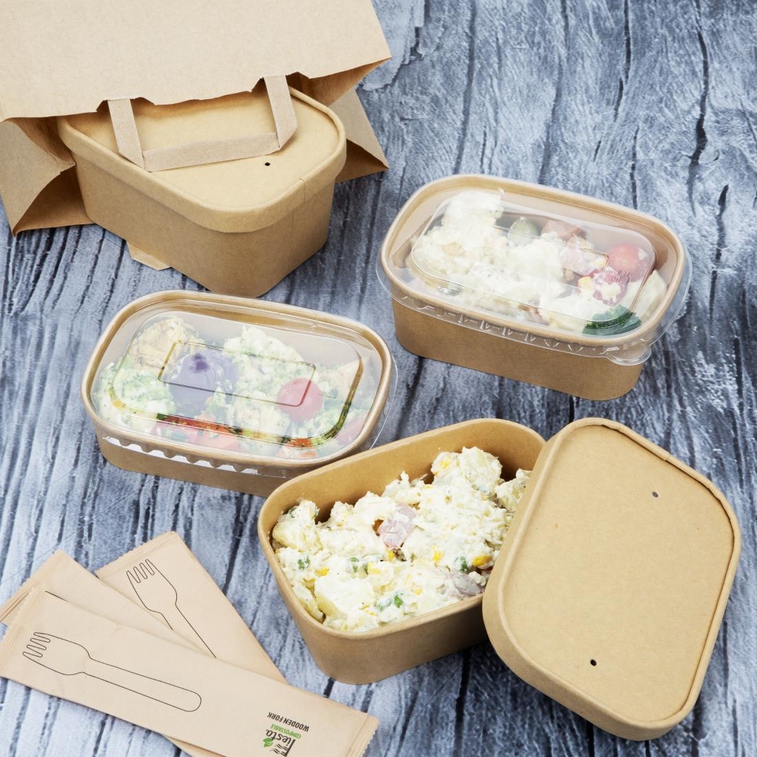 Fiesta Recyclebare Rechthoekige Voedselcontainers 650ml (300 stuks)