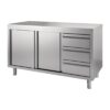 Gastro M RVS Werktafel Met Schuifdeuren En 3 Laden 85/90x140x70cm