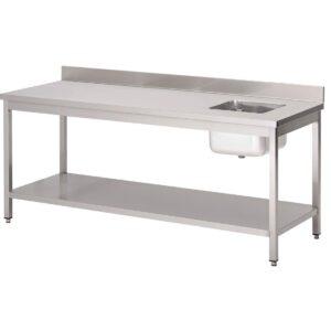 Gastro M RVS werktafel met spoelbak rechts en achteropstand 85x200x70cm
