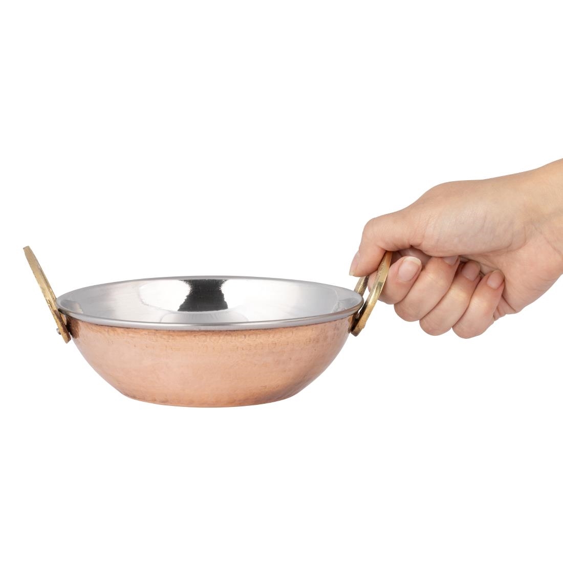Olympia Koperen Kadai Schotel Roestvrij Staal Messing Handvatten 660ml