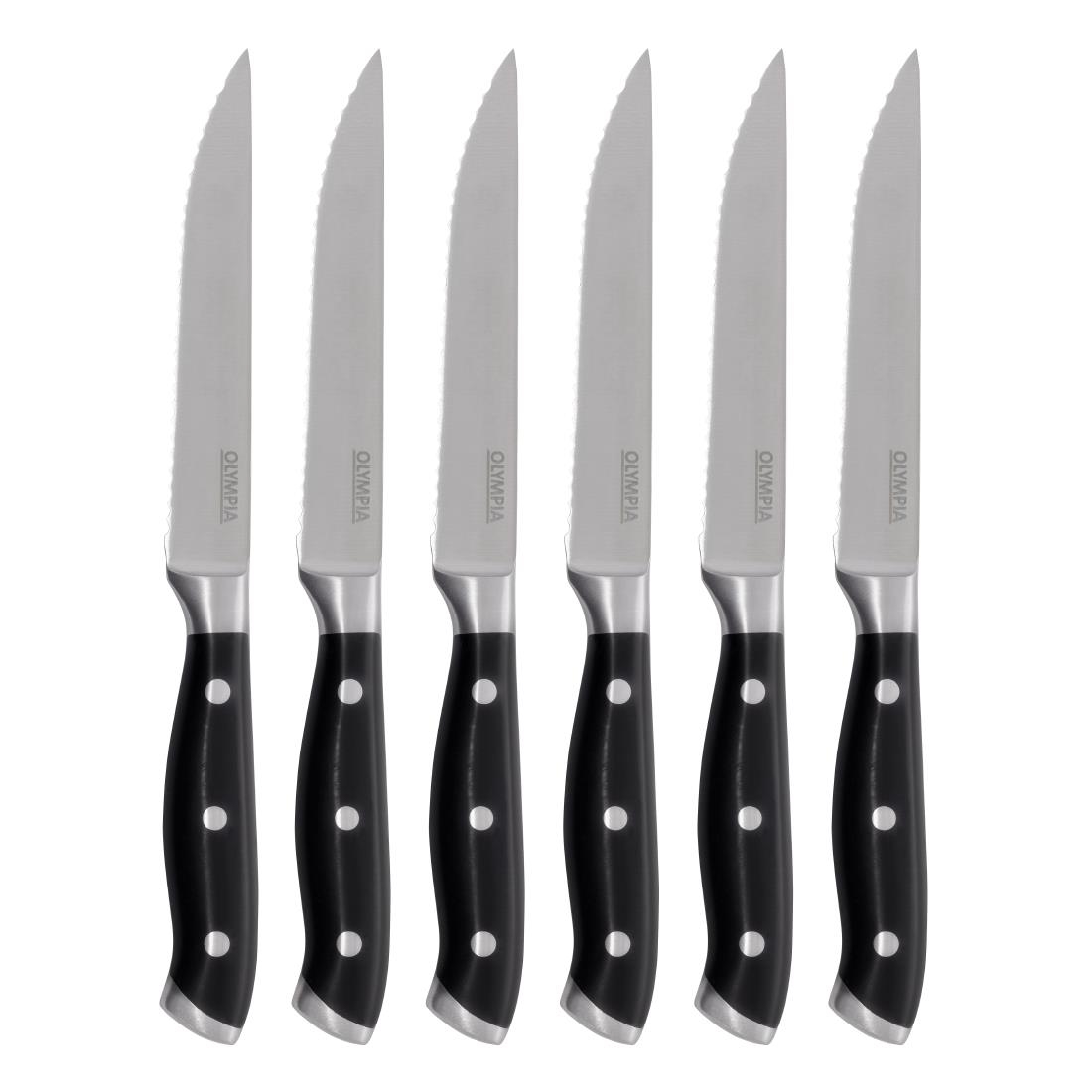 Olympia Premium Geklonken Steakmessen Met Zwarte Abs Handvatten (6 stuks)