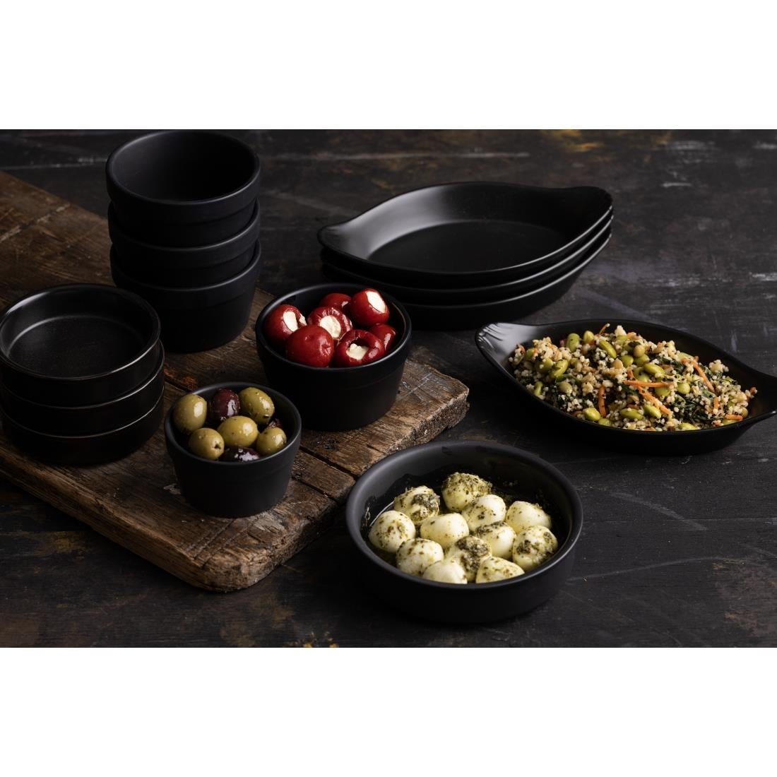 Olympia stapelbare ramekin mat zwart 9,5cm (6 stuks)