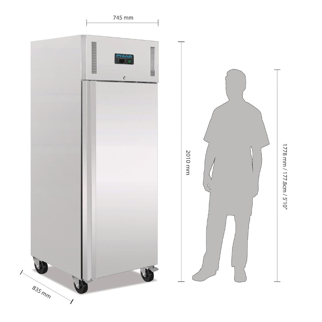 Polar U-serie professionele 1-deurs vriezer RVS 650Ltr