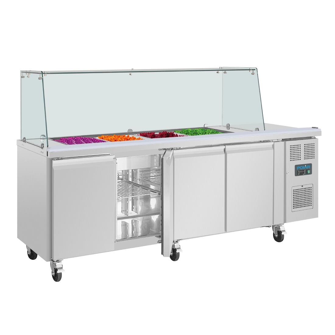 Polar U-serie vierdeurs saladette met vierkant kuchscherm