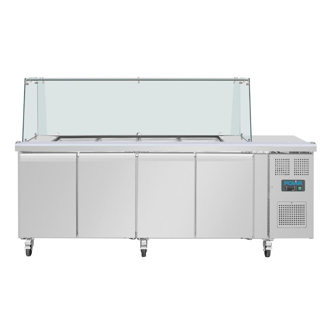 Polar U-serie vierdeurs saladette met vierkant kuchscherm