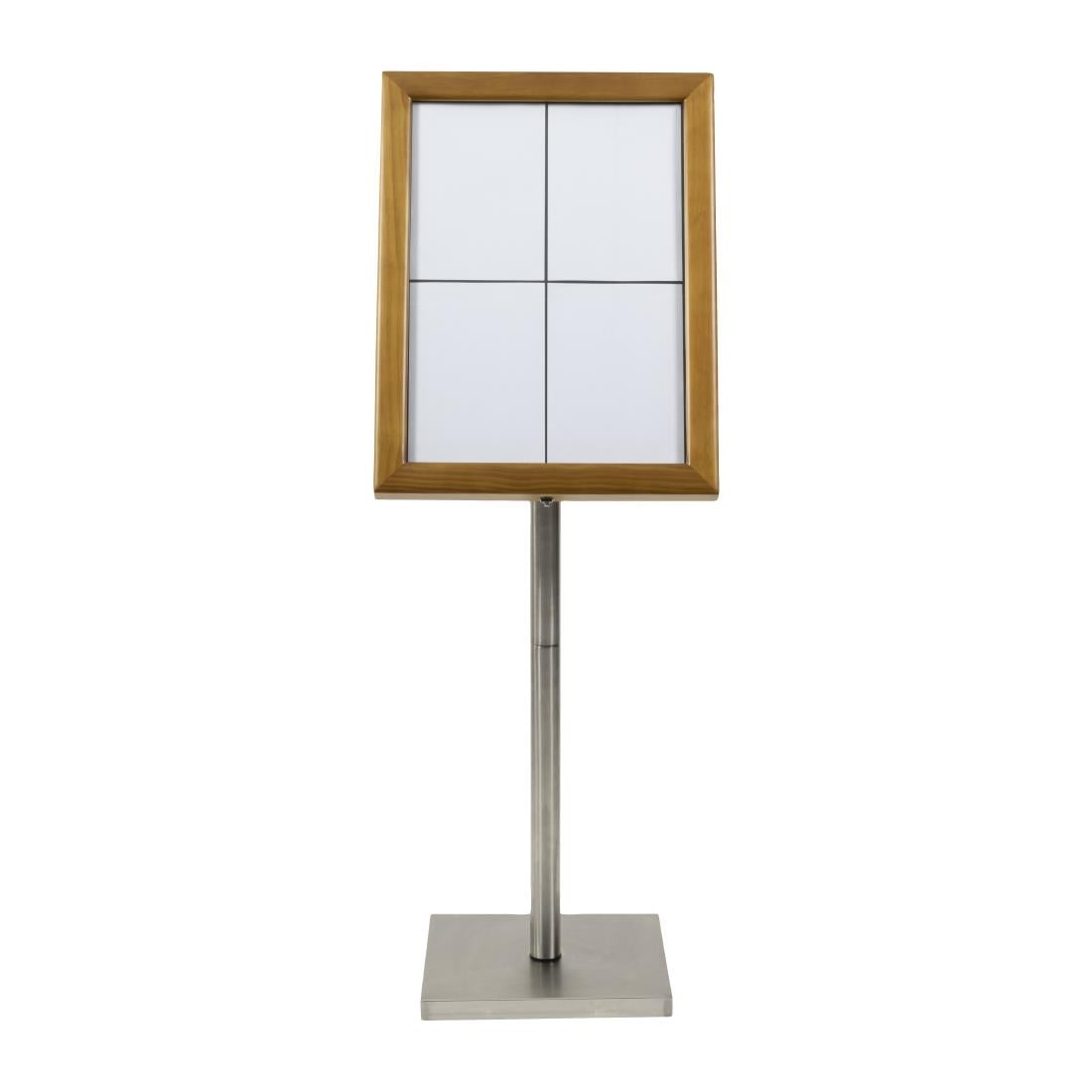 Securit 4xA4 teakhouten witte LED menukaarthouder met paal en voet