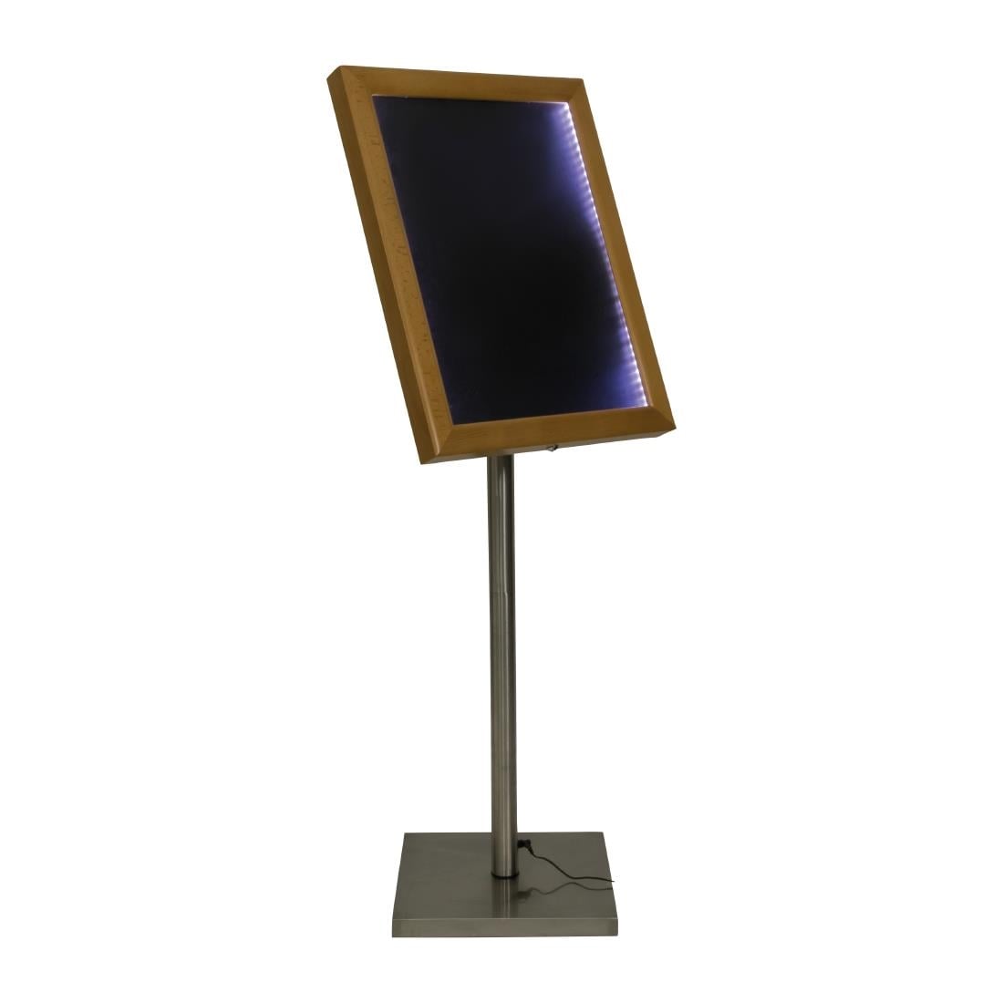 Securit 4xA4 teakhouten witte LED menukaarthouder met paal en voet