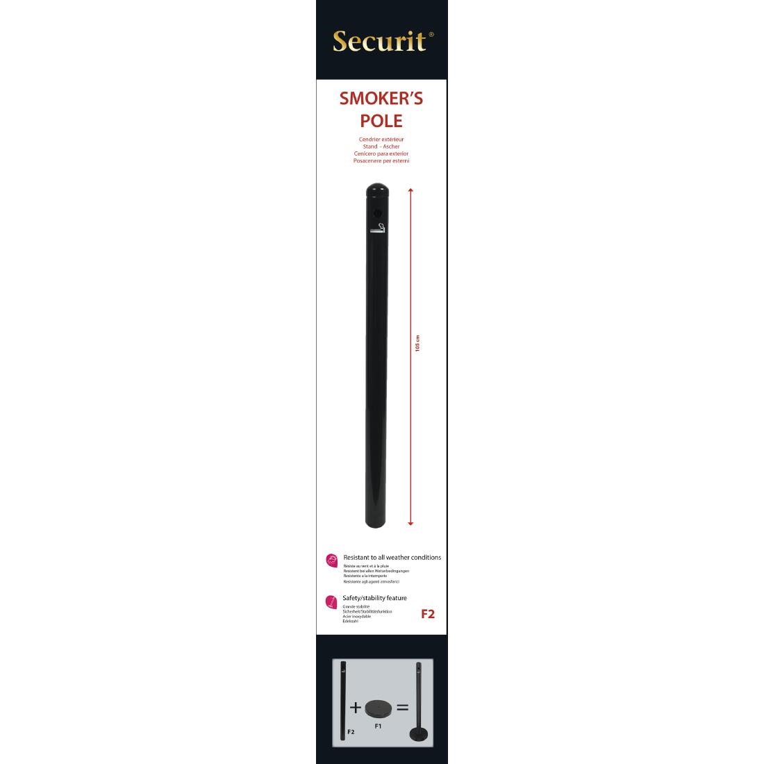 Securit Rookpaal en onderstel Zwart RVS - 100cm