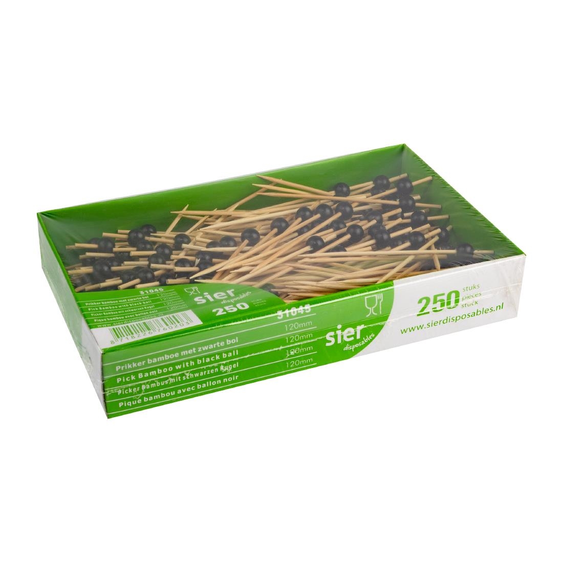 Sier Disposables Bamboeprikker met Zwarte Bal 120 mm (250 stuks)