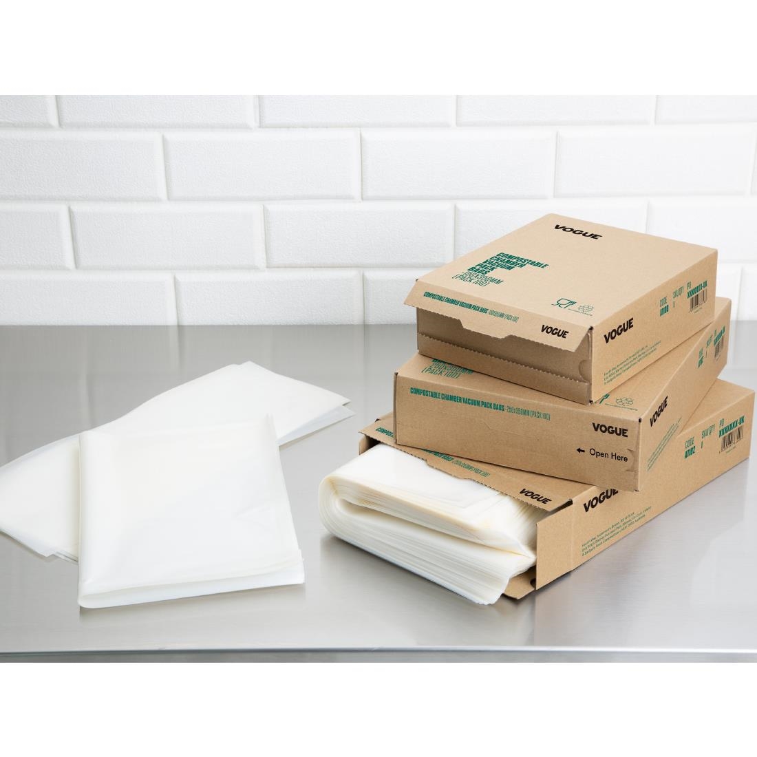 Vogue Composteerbare Gedrukte Vacuüm Sealer Zakjes 150x350mm (50 stuks)