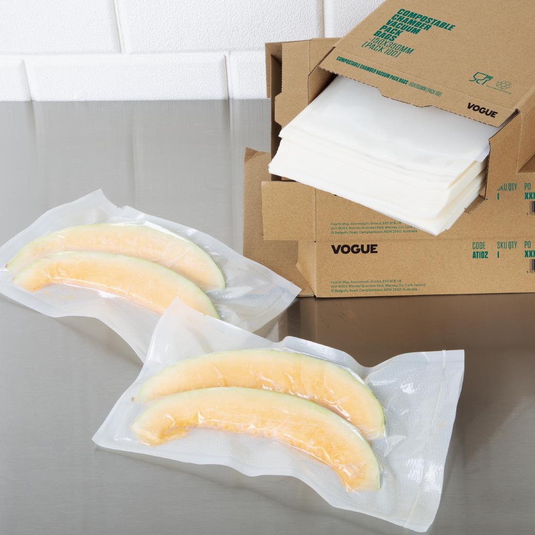 Vogue Composteerbare Gedrukte Vacuüm Sealer Zakjes 150x350mm (50 stuks)