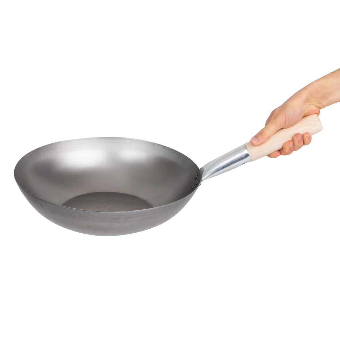 Vogue lichtstalen wok met vlakke bodem 330 mm