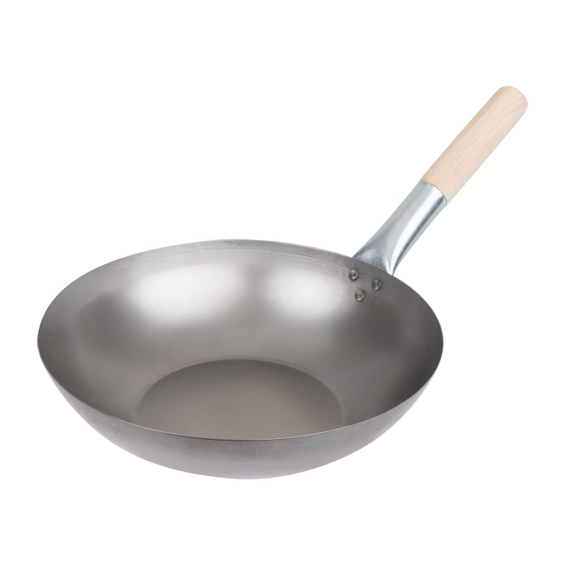 Vogue lichtstalen wok met vlakke bodem 330 mm