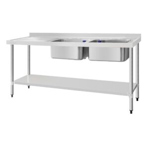 Vogue RVS spoeltafel dubbele spoelbak aan rechterzijde 180x60cm
