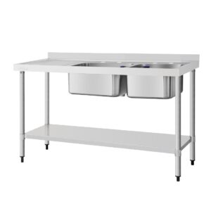 Vogue RVS spoeltafel dubbele spoelbak aan rechtzijde 150x60cm