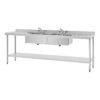 Vogue RVS spoeltafel dubbele spoelbak afdruiprek links en rechts 240x60cm