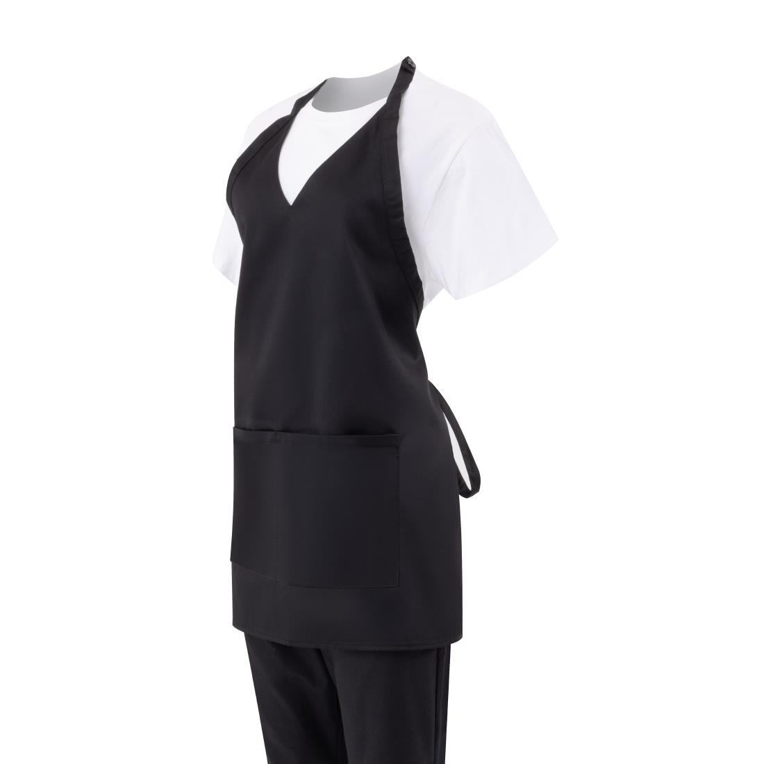 Whites halterschort met V-hals zwart