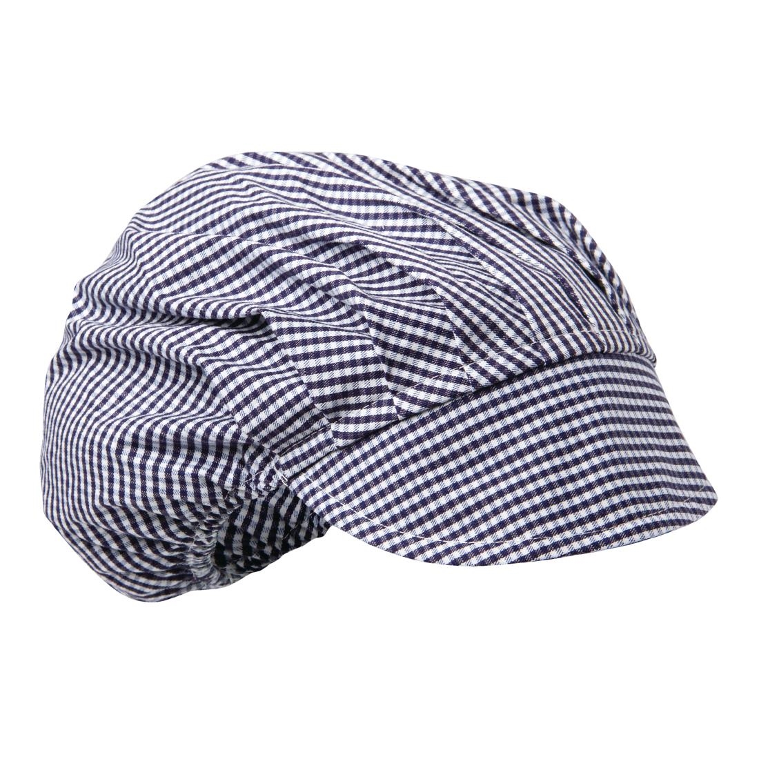 Whites polykatoen koksmuts met klep blauw-wit geruit