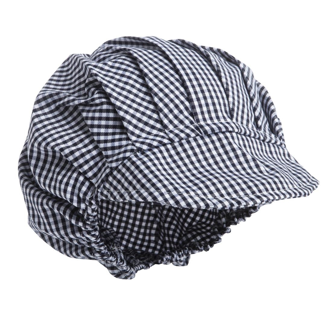 Whites polykatoen koksmuts met klep blauw-wit geruit