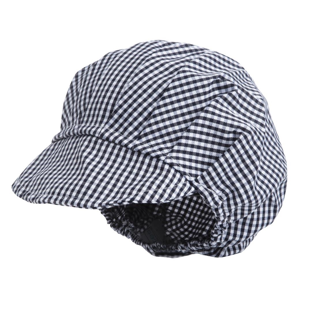 Whites polykatoen koksmuts met klep blauw-wit geruit