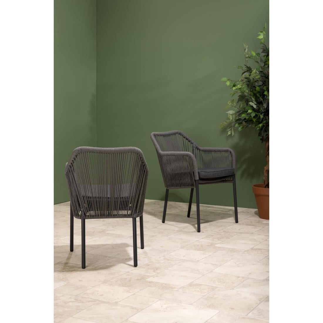 Bolero Bay PE gevlochten rattan outdoor armstoelen antraciet (2 stuks)
