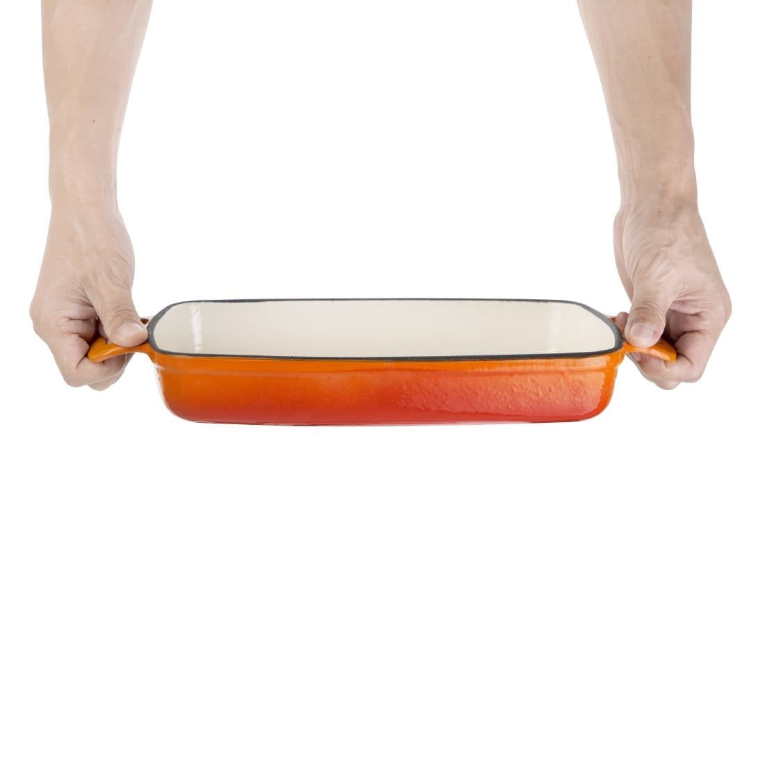 Vogue rechthoekige gietijzeren ovenschaal oranje 1,8L