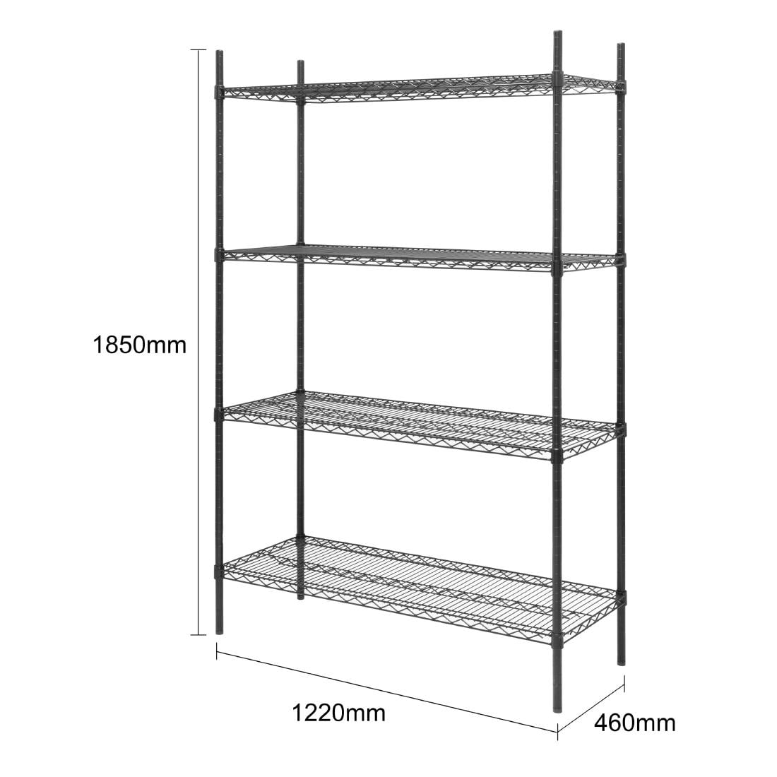 Nisbets Essentials epoxy gecoat stelling plat verpakt 4 legborden zwart 1830x1220x460mm