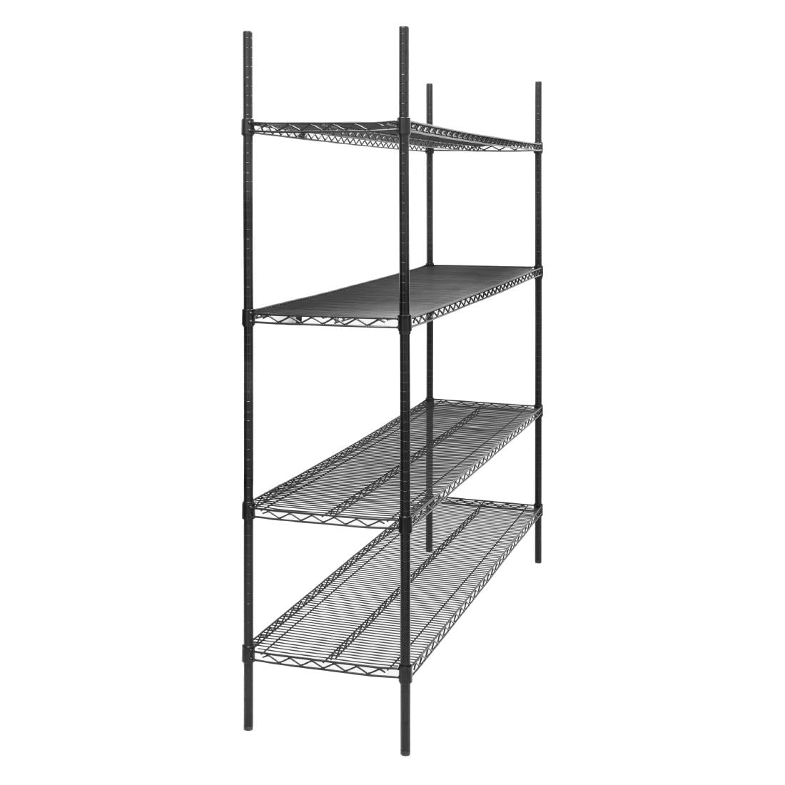 Nisbets Essentials epoxy gecoate draadstelling met 4 legborden plat verpakt zwart 1830x1820x460mm