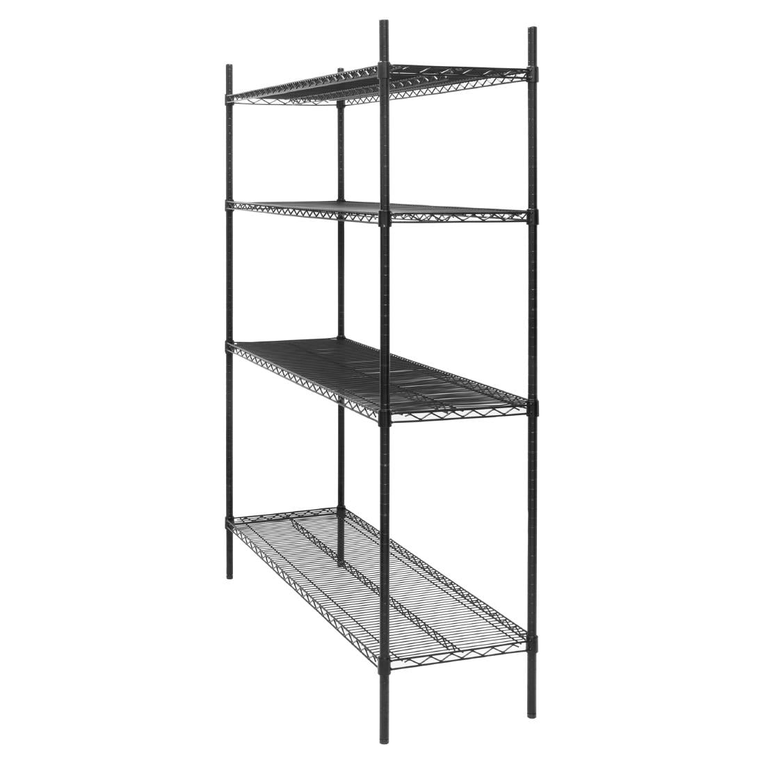 Nisbets Essentials epoxy gecoate stelling met 4 legborden flatpack zwart 1830x1510x460mm