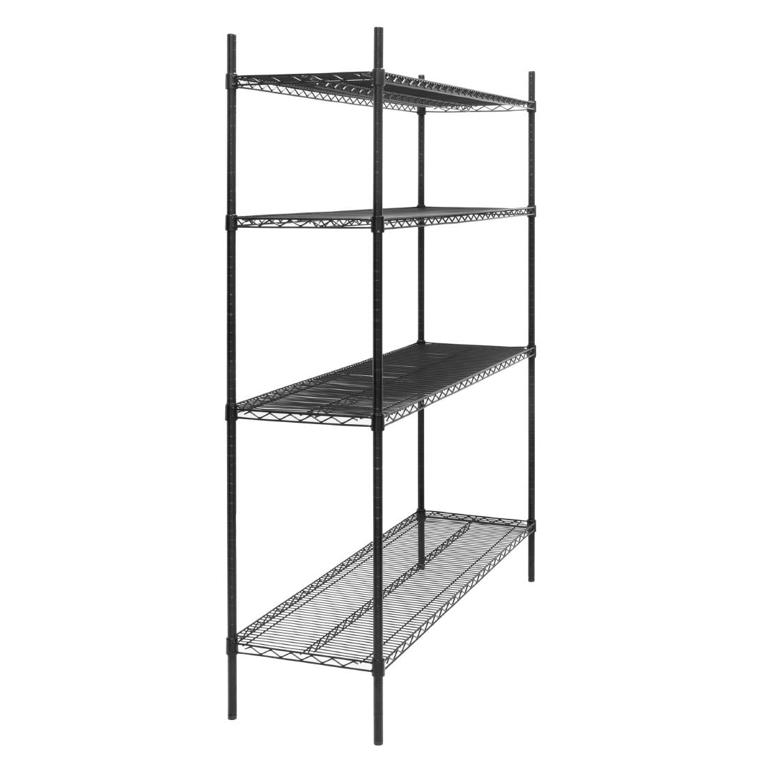 Nisbets Essentials epoxy gecoate stelling met 4 legborden flatpack zwart 1830x1510x460mm