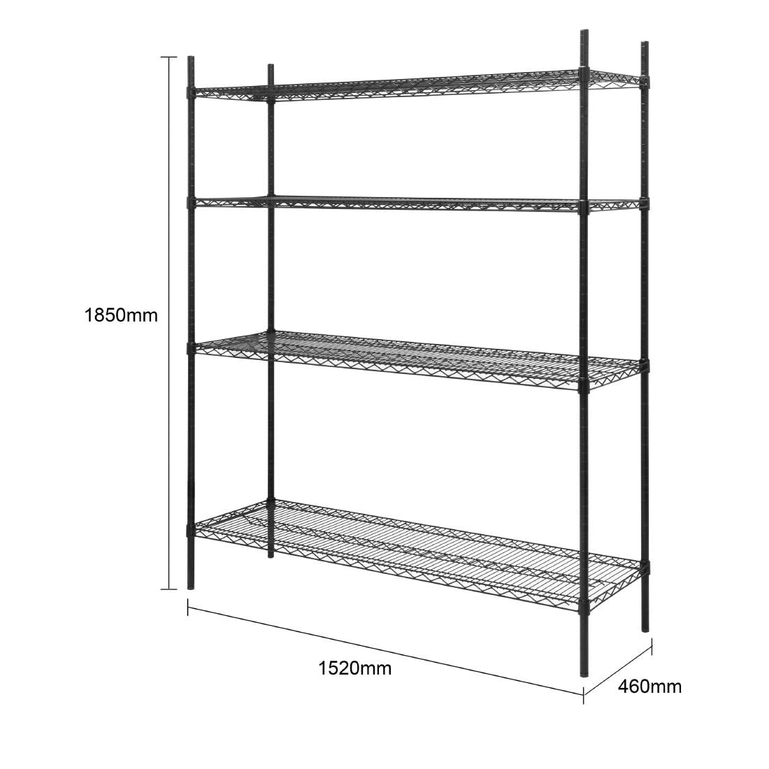 Nisbets Essentials epoxy gecoate stelling met 4 legborden flatpack zwart 1830x1510x460mm