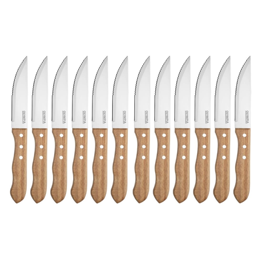 Olympia Jumbo steakmes met houten heft 25cm (12 Stuks)