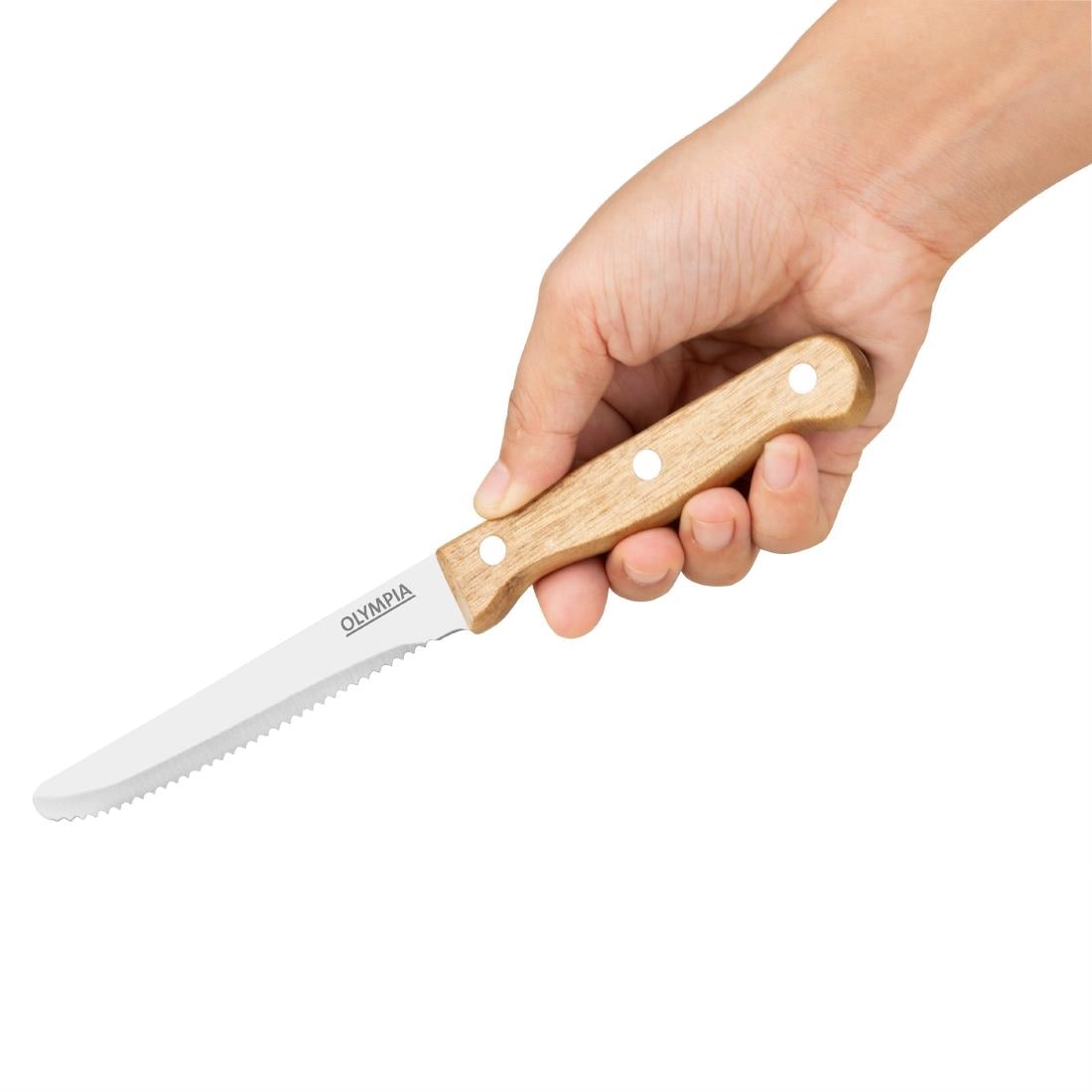 Olympia steakmessen met ronde punt hout (12 stuks)