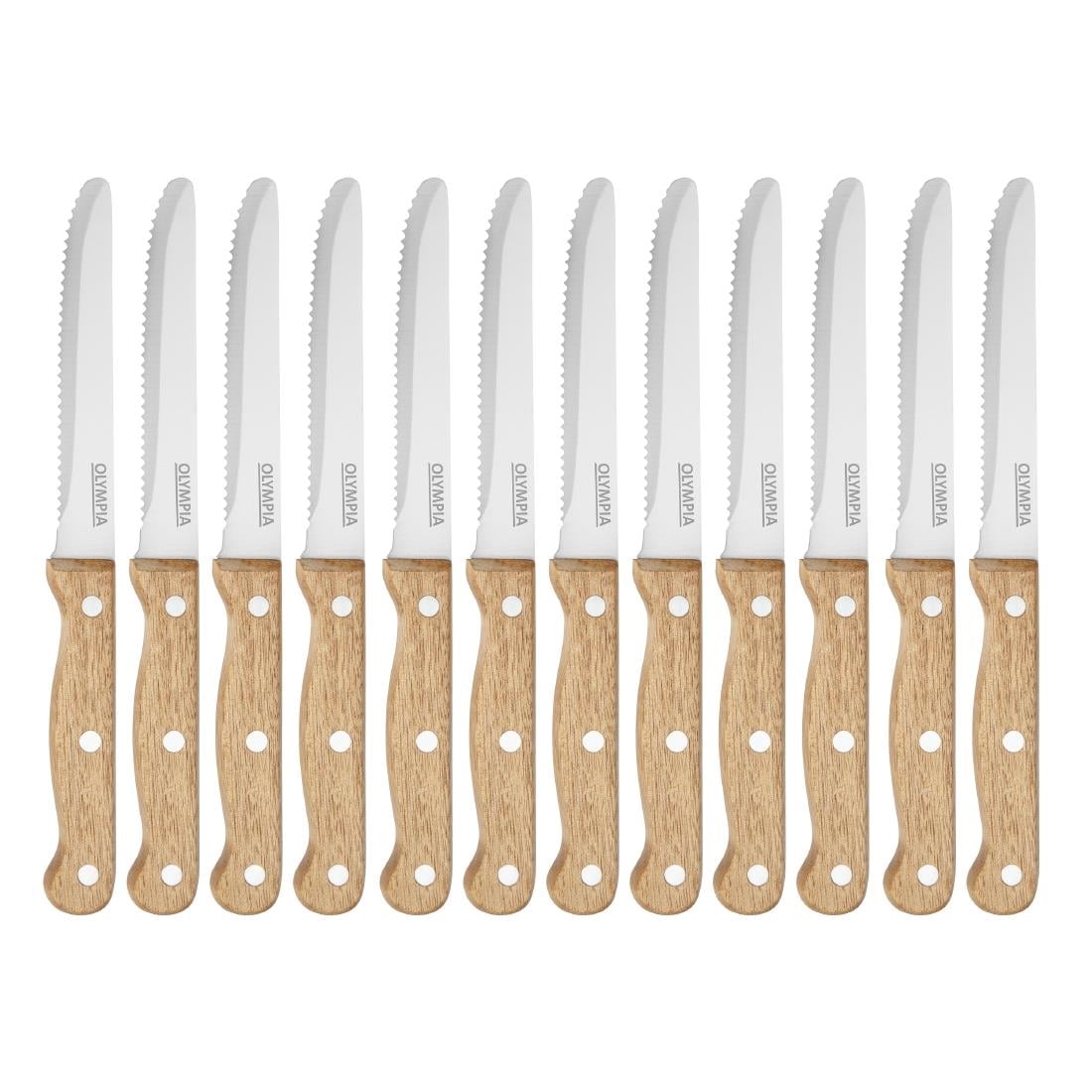Olympia steakmessen met ronde punt hout (12 stuks)