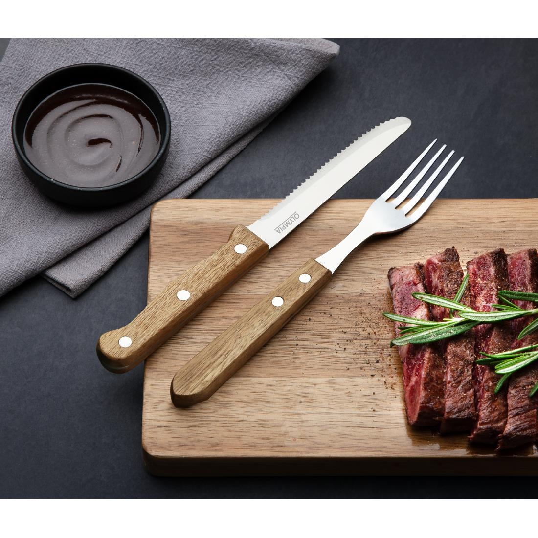 Olympia steakmessen met ronde punt hout (12 stuks)