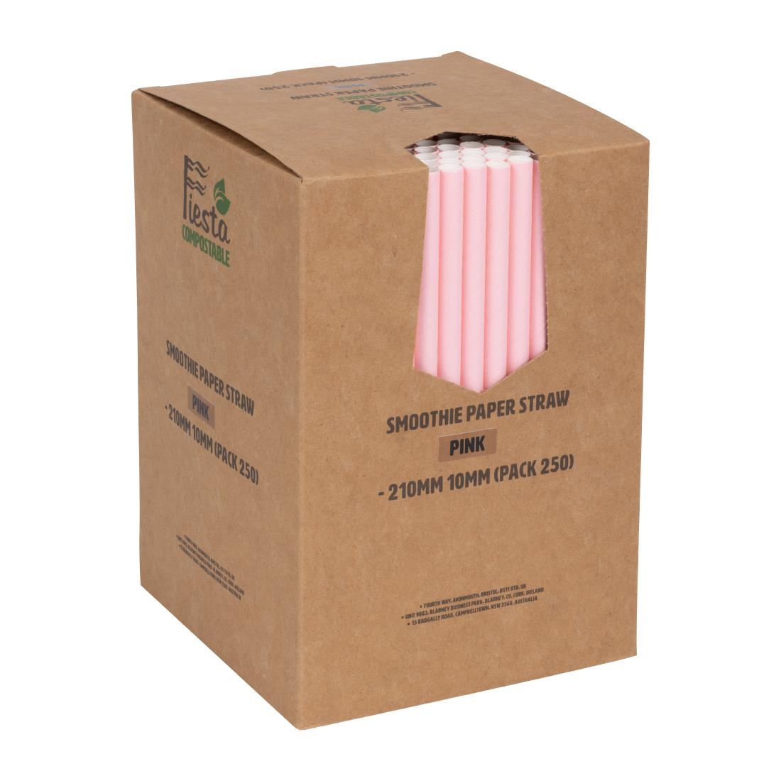 Fiesta composteerbare papieren smoothie rietjes roze 210mm (250 stuks)
