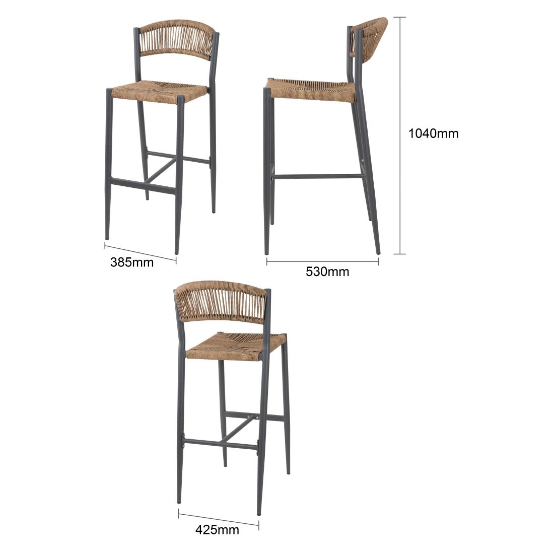 Bolero Eden PE gevlochten rattan outdoor barkrukken naturel (2stuks) - Afbeelding 6