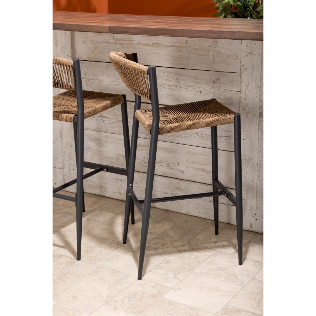 Bolero Eden PE gevlochten rattan outdoor barkrukken naturel (2stuks) - Afbeelding 8