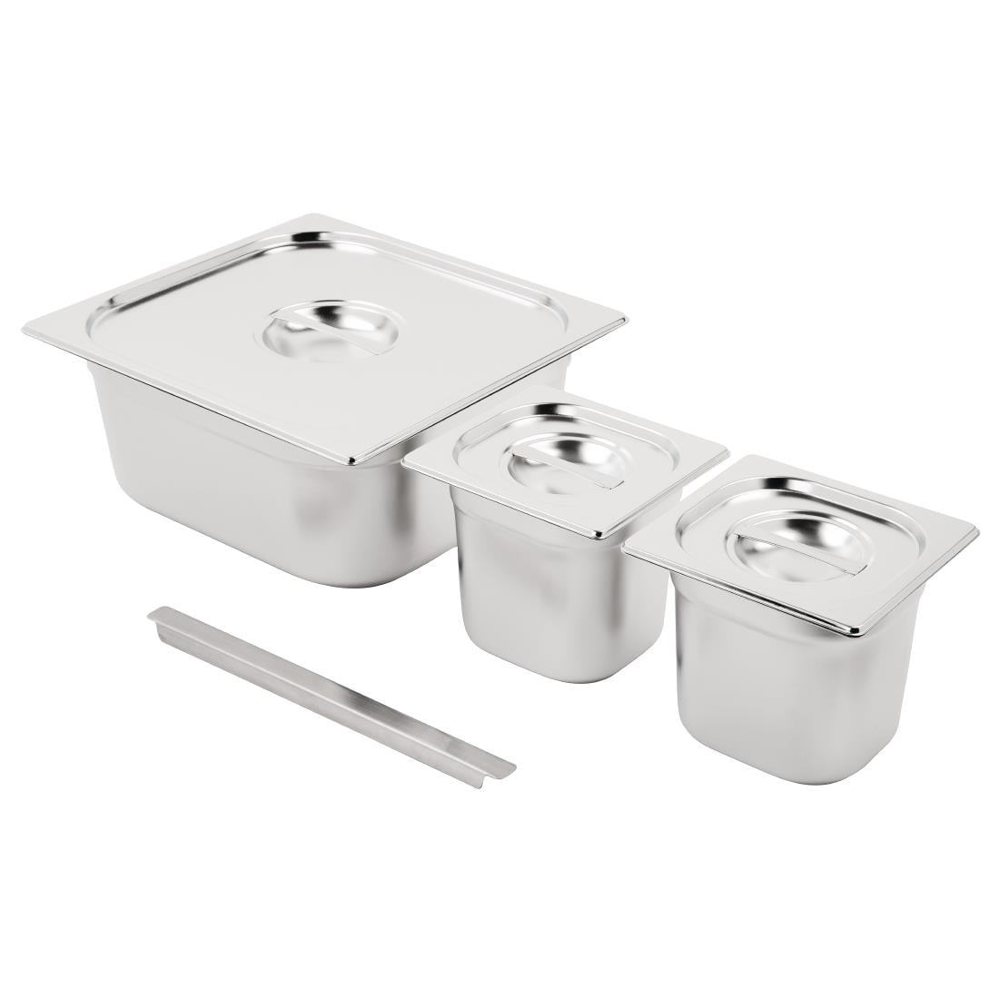 Vogue RVS Gastronorm Bakken Set 2x 1/6 en 2/3 Met Deksels - Afbeelding 2