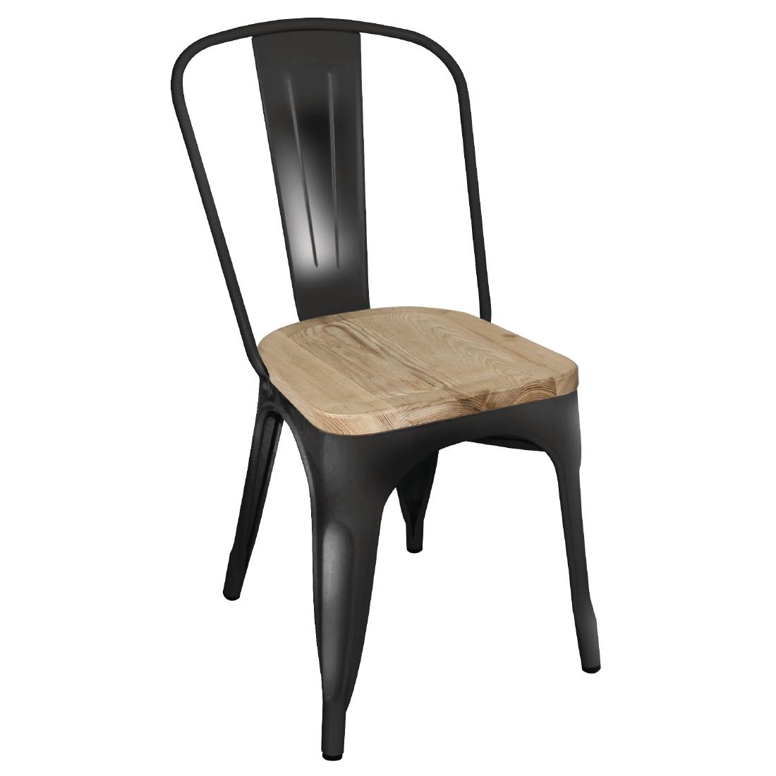 Bolero Bistro stalen stoelen met houten zitting zwart (4 stuks) - Afbeelding 2