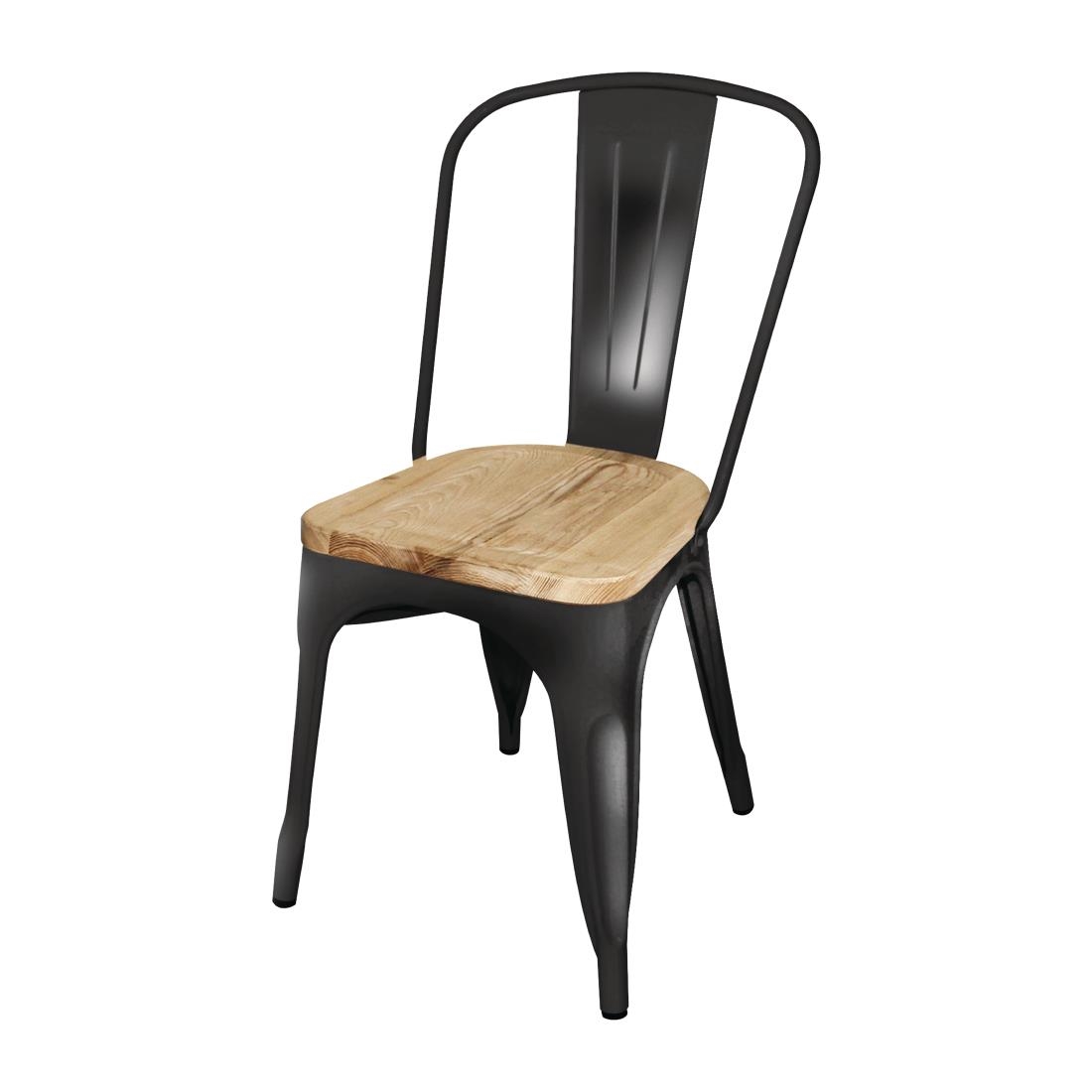 Bolero Bistro stalen stoelen met houten zitting zwart (4 stuks) - Afbeelding 3