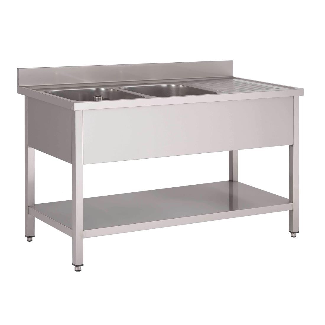 Gastro M RVS spoeltafel 2 spoelbakken links 160x70x85cm - Afbeelding 2