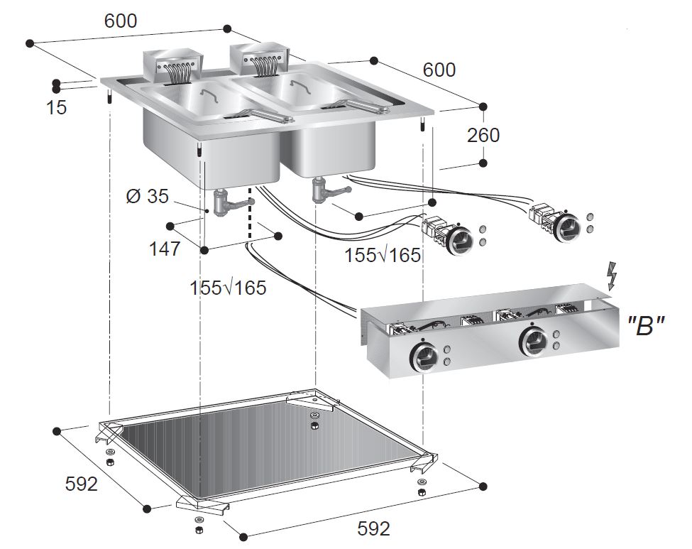 DROPIN EL FRITEUSE 2X10L 14,5K - Afbeelding 3
