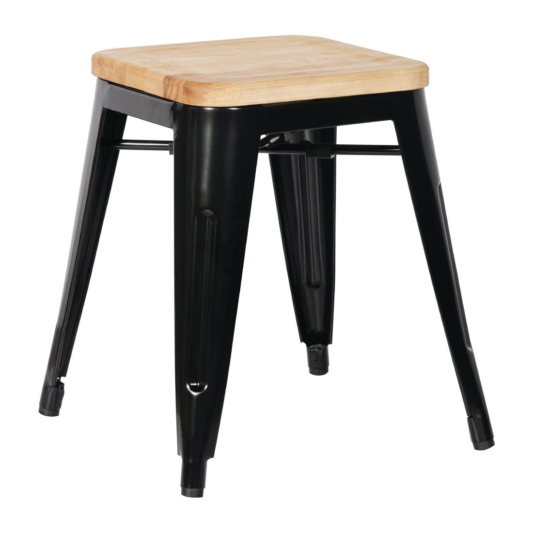 Bolero stalen kruk met houten zitting - zwart (4 stuks) - Afbeelding 2